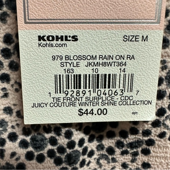 Y2K Juicy Couture Pink Black Blossom Rain Tie Front V Neck Top Blouse Medium - Picture 10 of 11